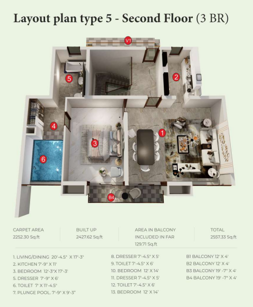 Layout Plan Type 5 - Second Floor (3 BR)